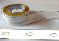 Organza Band 40mm Gold/Weiß