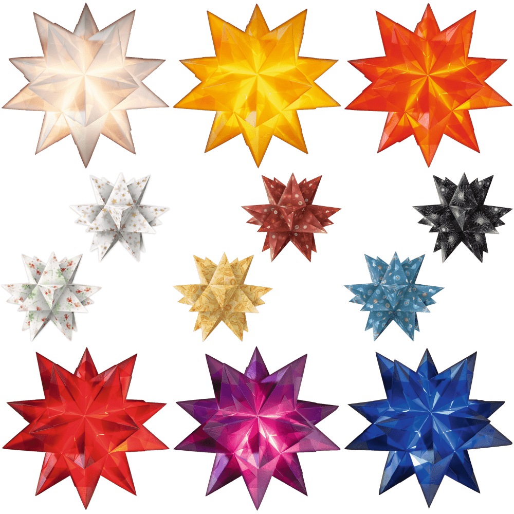 Faltblätter Transparentpapier Stern Set Weiß Gelb Rot Blau Orange